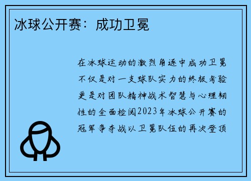 冰球公开赛：成功卫冕